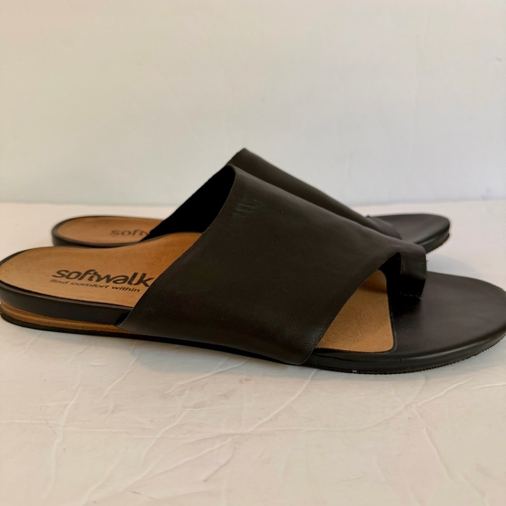 Softwalk Womens Corsica Black leather Comfort Sandals Size 12M toe loop slide on - Picture 4 of 8